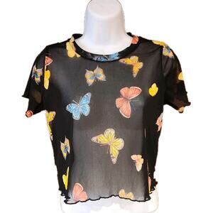 G‎ Mini Original Butterfly Mesh Crop Tee Sz Small